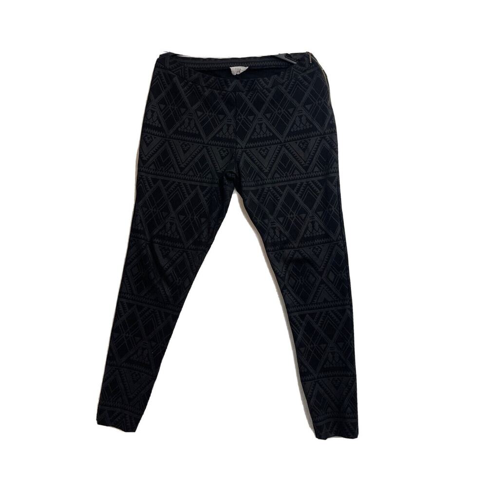 Savida geometric print Black stretch pants‎ Side Zipper Amazing Fit Tights Sz 12